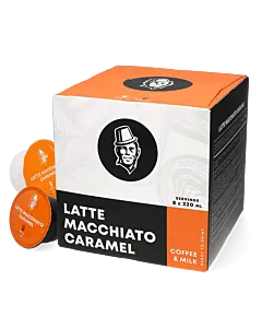 Kaffekapslen Latte Macchiato Caramel pakke og kapsel til Dolce Gusto
