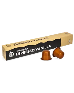 Kaffekapslen Espresso Vanilla Premium package and capsule for Nespresso
