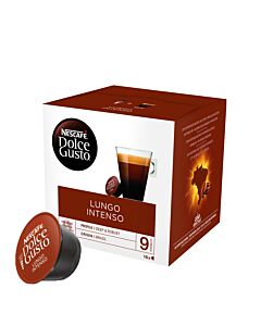 Nescafé Lungo Intenso pakke og kapsel til Dolce Gusto
