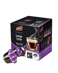 Café René Lungo Forte pakke og kapsel til Dolce Gusto
