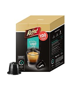 CafÃ© RenÃ© Lungo Big Pack package and capsule for NespressoÂ®