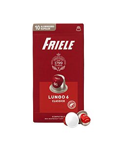 Friele Lungo 6 Classico pakke og kapsel til Nespresso
