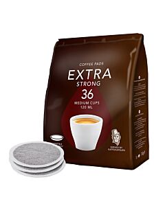 Kaffekapslen Extra Strong 36 package and pods for Senseo